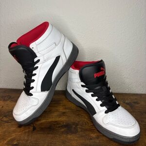 Puma Size 13 White and Black Retro High-Top Sneakers